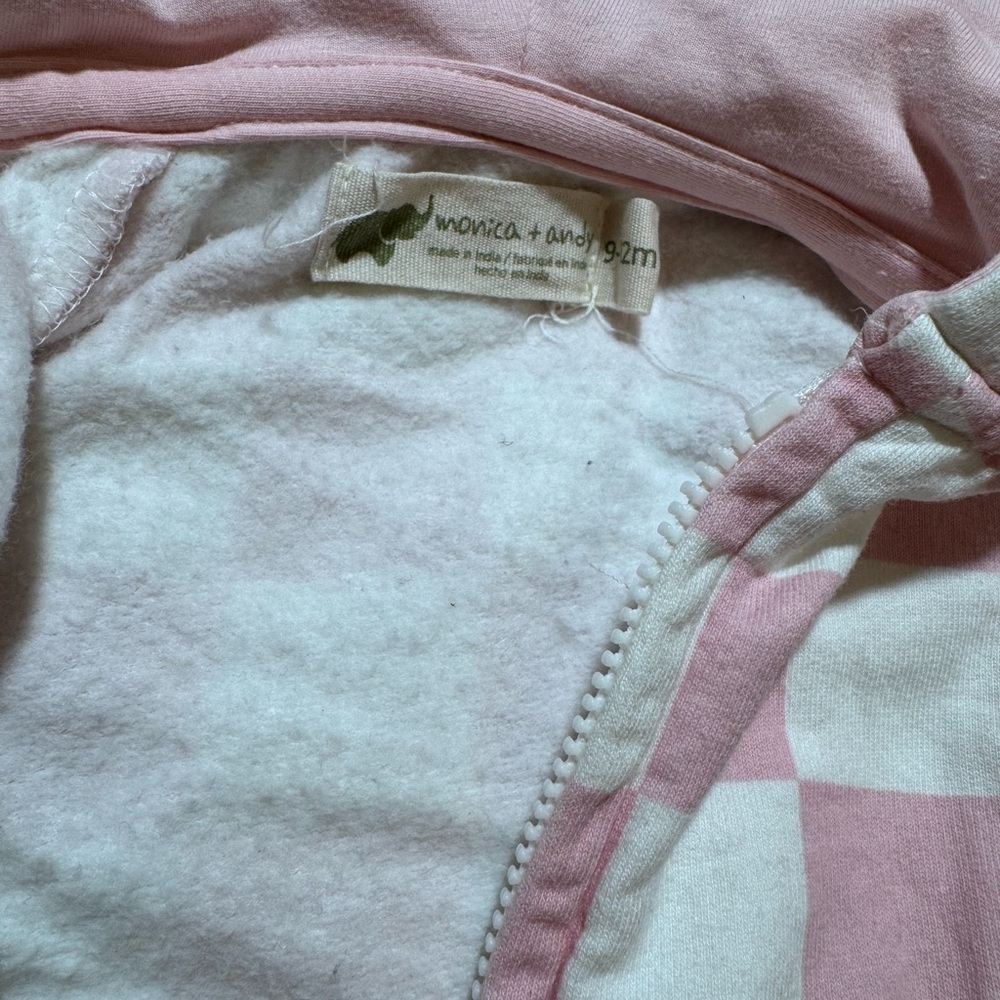 Monica & Andy Baby Girl Organic Cotton Pink White Checkered Kids Hoodie 9-12M - Picture 3 of 3